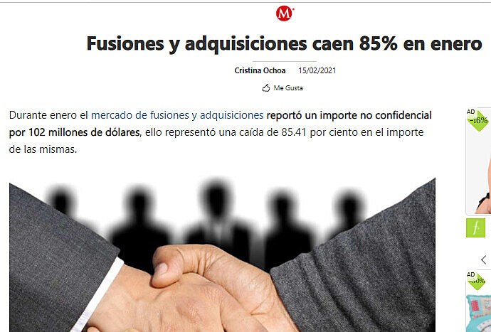 Fusiones y adquisiciones caen 85% en enero